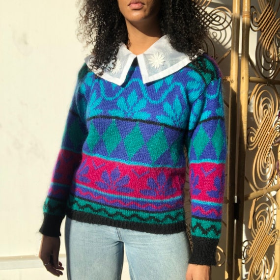 Vintage 80s patterned jumper. Vintage mohair jumpe