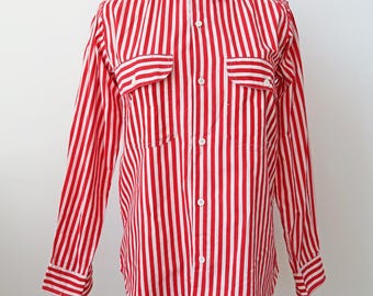90s Vintage Red Stripe Cotton Shirt - Unisex UK 12