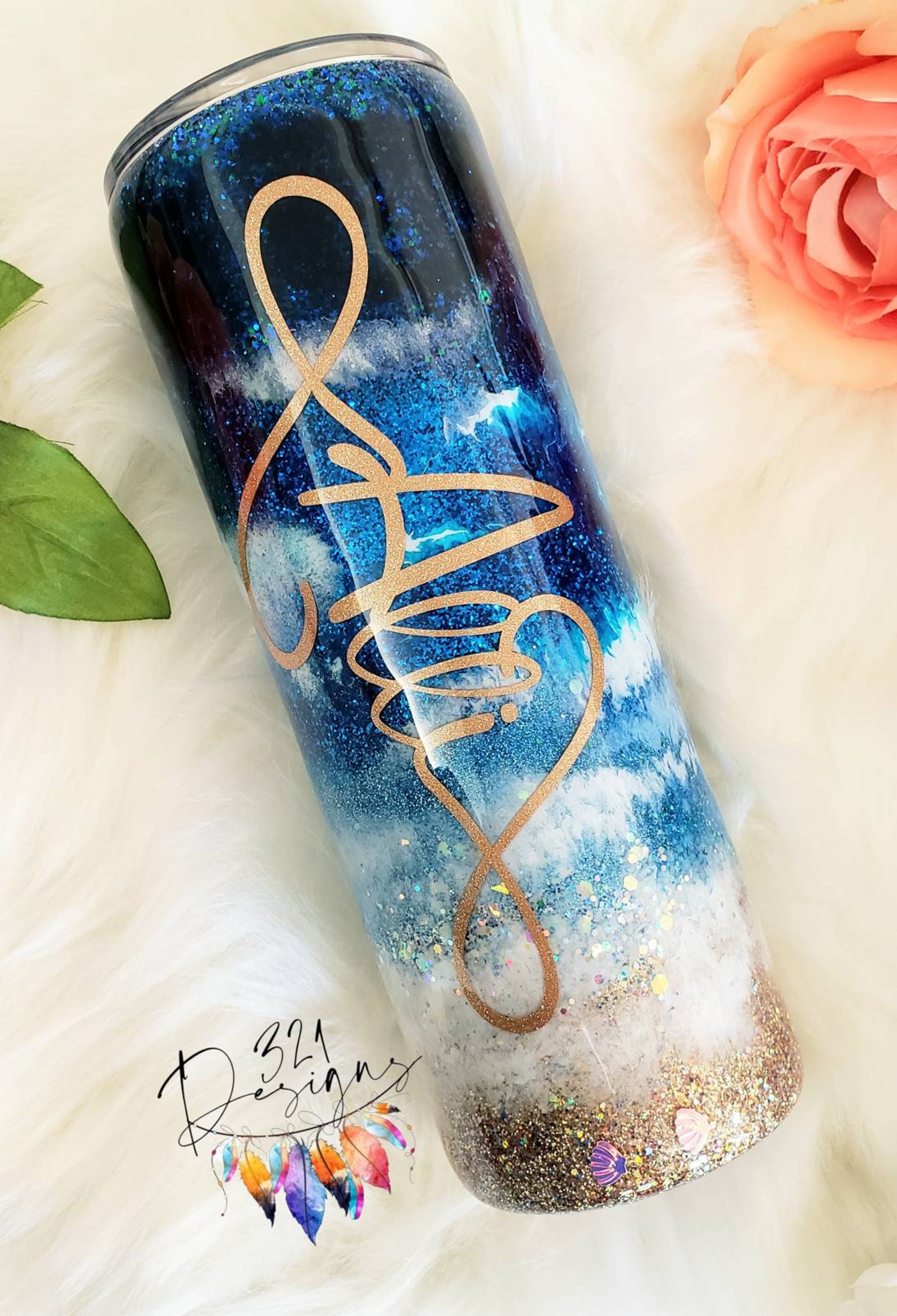 Beach Tumbler Ocean Tumbler Shoreline Beach With Seashells Etsy