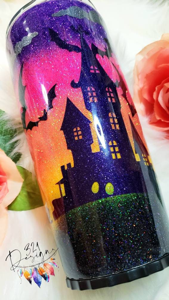 Halloween Theme Tumbler Haunted House Tumbler Halloween Sunset Tumbler