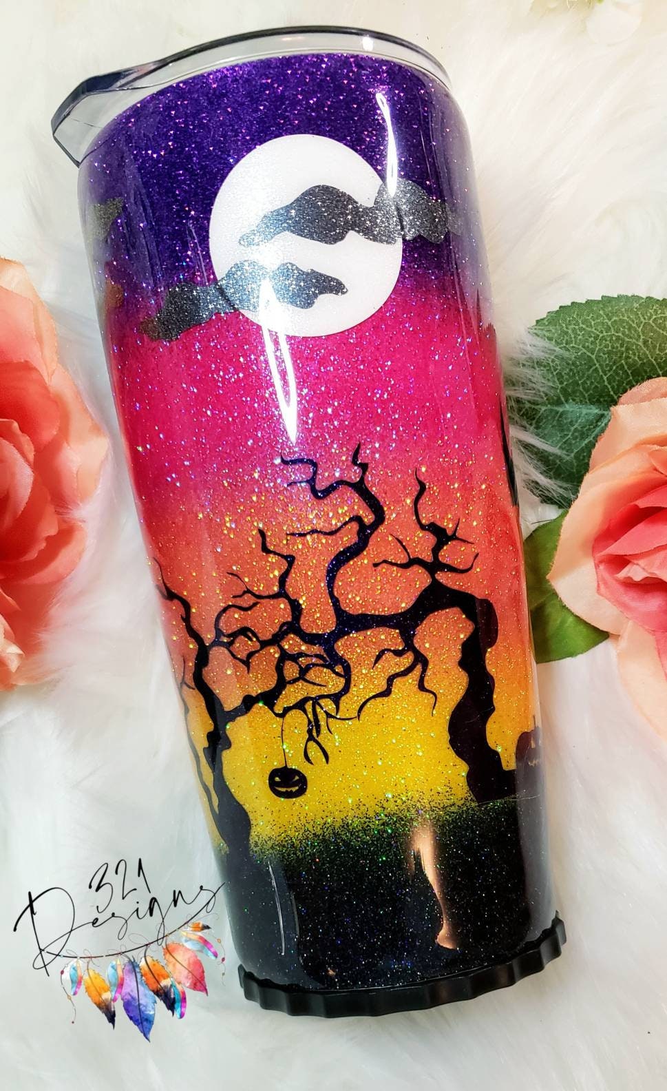 Halloween Theme Tumbler Haunted House Tumbler Halloween Sunset Tumbler