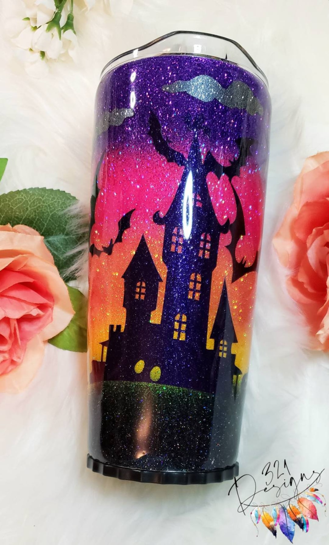 Halloween Theme Tumbler Haunted House Tumbler Halloween Sunset Tumbler