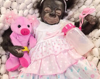 Reborn Baby Monkey Gorilla Long Sold Out Pearl  Lovely Box Opening Weighted 5lbcomes with bottle, blanket, gifts etc