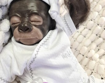 Reborn Baby Monkey Gorilla Long Sold Out Pearl  Lovely Box Opening Weighted 5lb comes with bottle, blanket, gifts etc