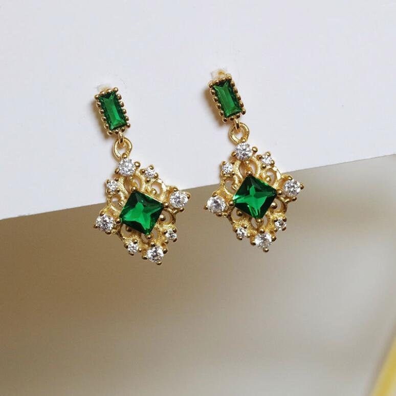 Emerald Green Earrings Cubic Zirconia Dainty Art Deco Design | Etsy