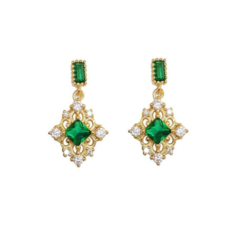 Emerald Green Earrings Cubic Zirconia Dainty Art Deco Design | Etsy