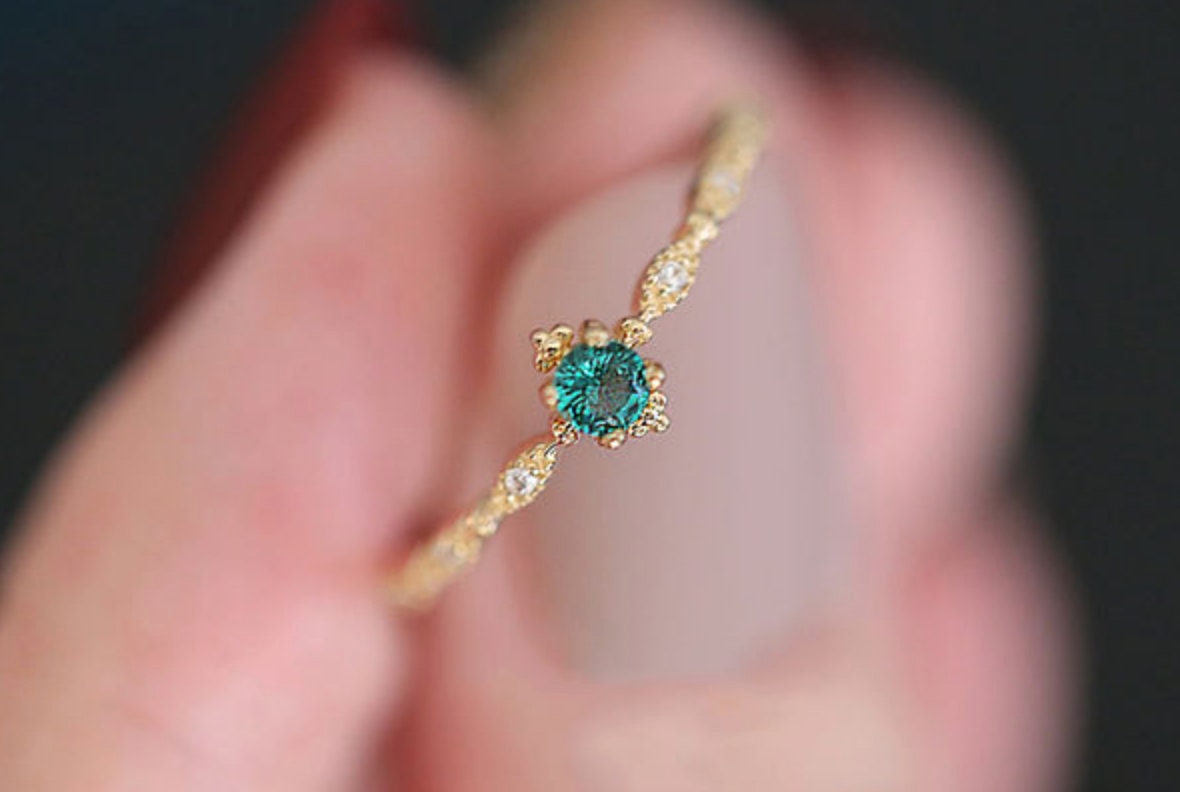 Vintageinspired Emerald Green Ring Gold Plated Cubic Zircon Etsy