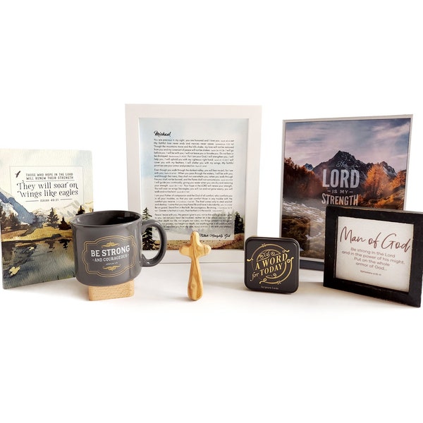 Christian Care Package for Men - Encouraging Scriptures and Uplifting Items - Personalized Letter, Inspirational Decor, and More