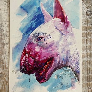 Bullterrier Aquarell Portrait: Personalisiertes Haustier Geschenk