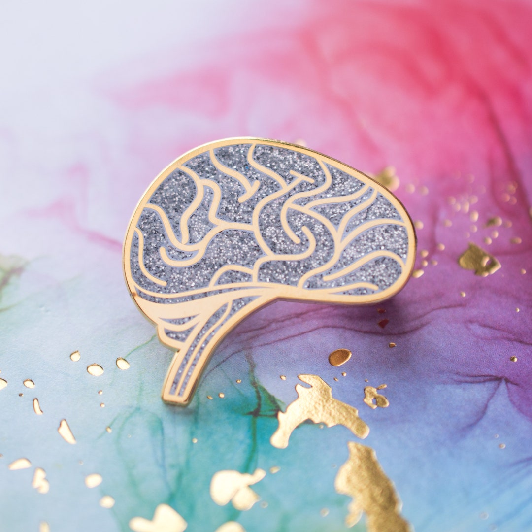 Brain Pin Silver Glitter - Right Facing - Etsy