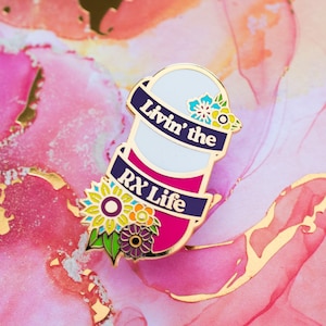 The RX Life Pin - Gold and Bright Pink