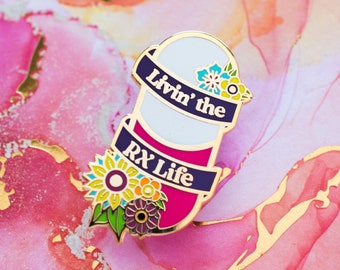 The RX Life Pin - Gold and Bright Pink