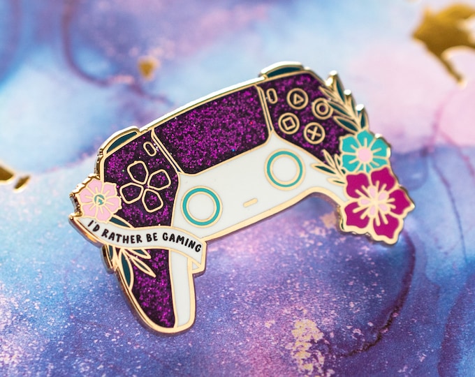 Rather Be Gaming Pin - Purple Glitter