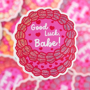 Good Luck Babe Retro Cake Sticker - Pixie Glitter Vinyl Sticker - 3&quot;