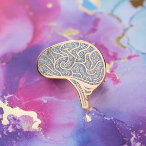 Brain Pin Silver Glitter - Left Facing