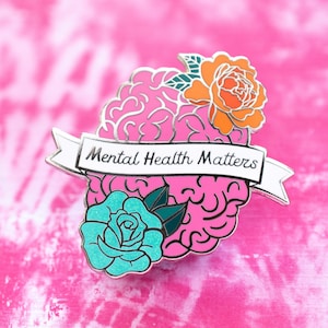 Mental Health Matters Pin - Silver and Medium Pink