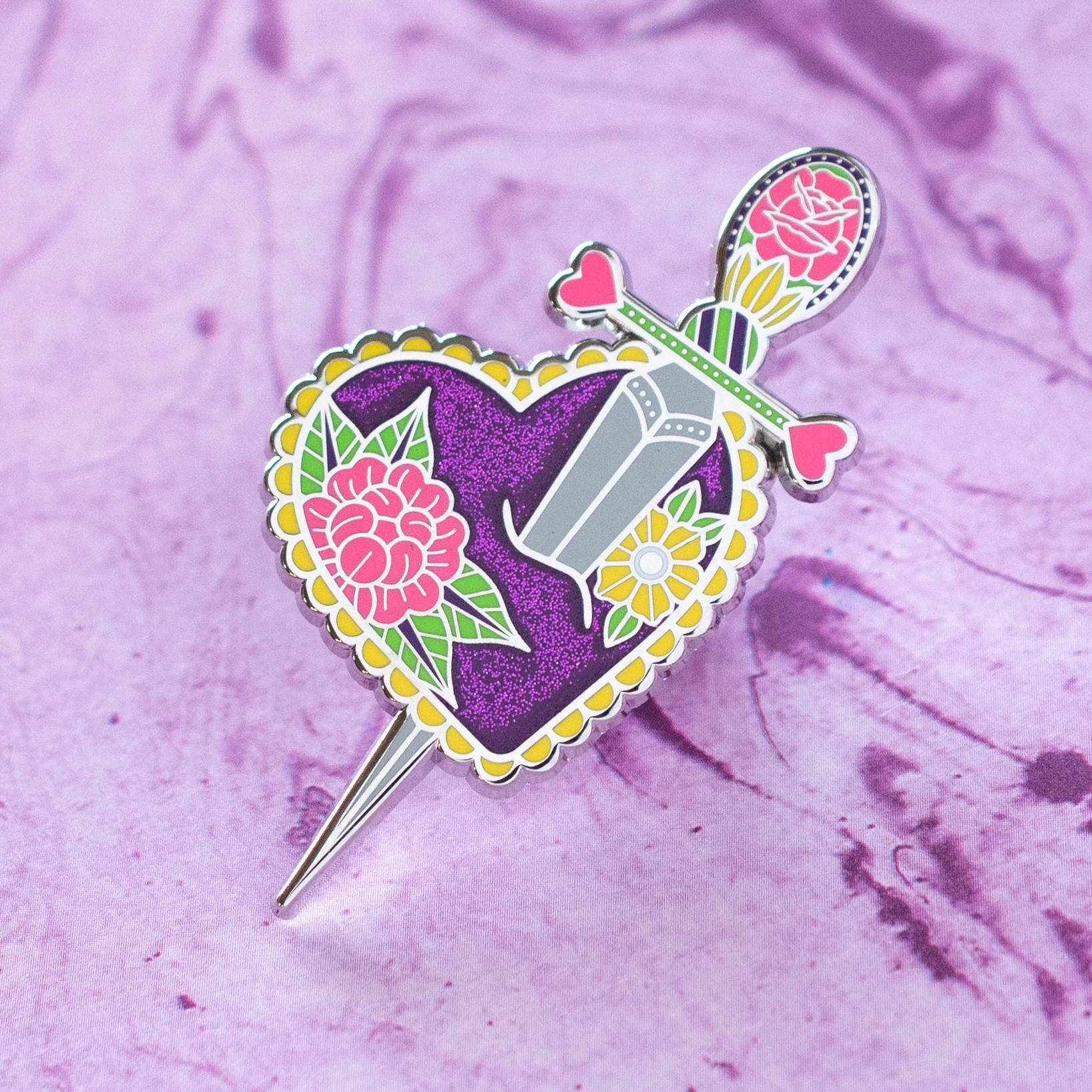 Dagger & Heart Pin - Sapphic