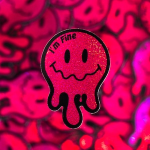 Sticker pailleté I'm Fine - Sticker vinyle pailleté fuchsia - 3"
