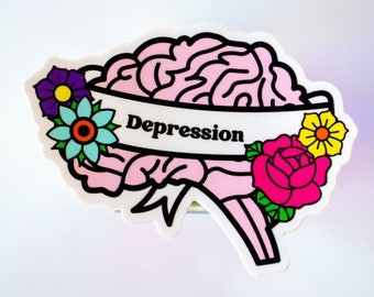 Brain Sticker - Depression - Vinyl Sticker 4"