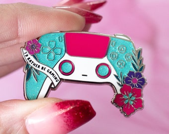 Rather Be Gaming Pin - Teal Glitter