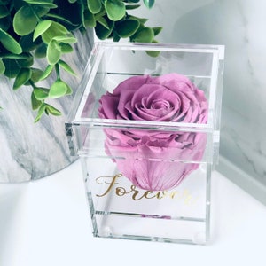 Preserved Rose in a Personalized Clear Rose Box, Elegant Party Favors, Bridal Party Gift, Holiday Gift, Graduation Gift, Gift for Girlfriend