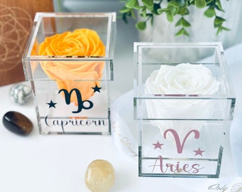 Zodiac Sign Preserved Rose Gift in Personalized Clear Box - Unique Astrology Holiday & Friendship Gift for Her