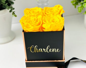 Preserved Roses in a Personalized Black Rose Box, Graduation Flowers Gifts for Her, Birthday Flower Box, College Dorm Room Décor
