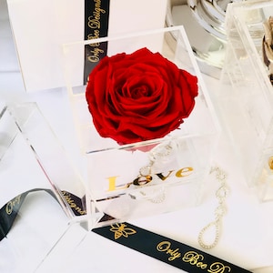 Preserved Rose in Clear Jewelry Box with Drawer: Personalized Keepsake Gift