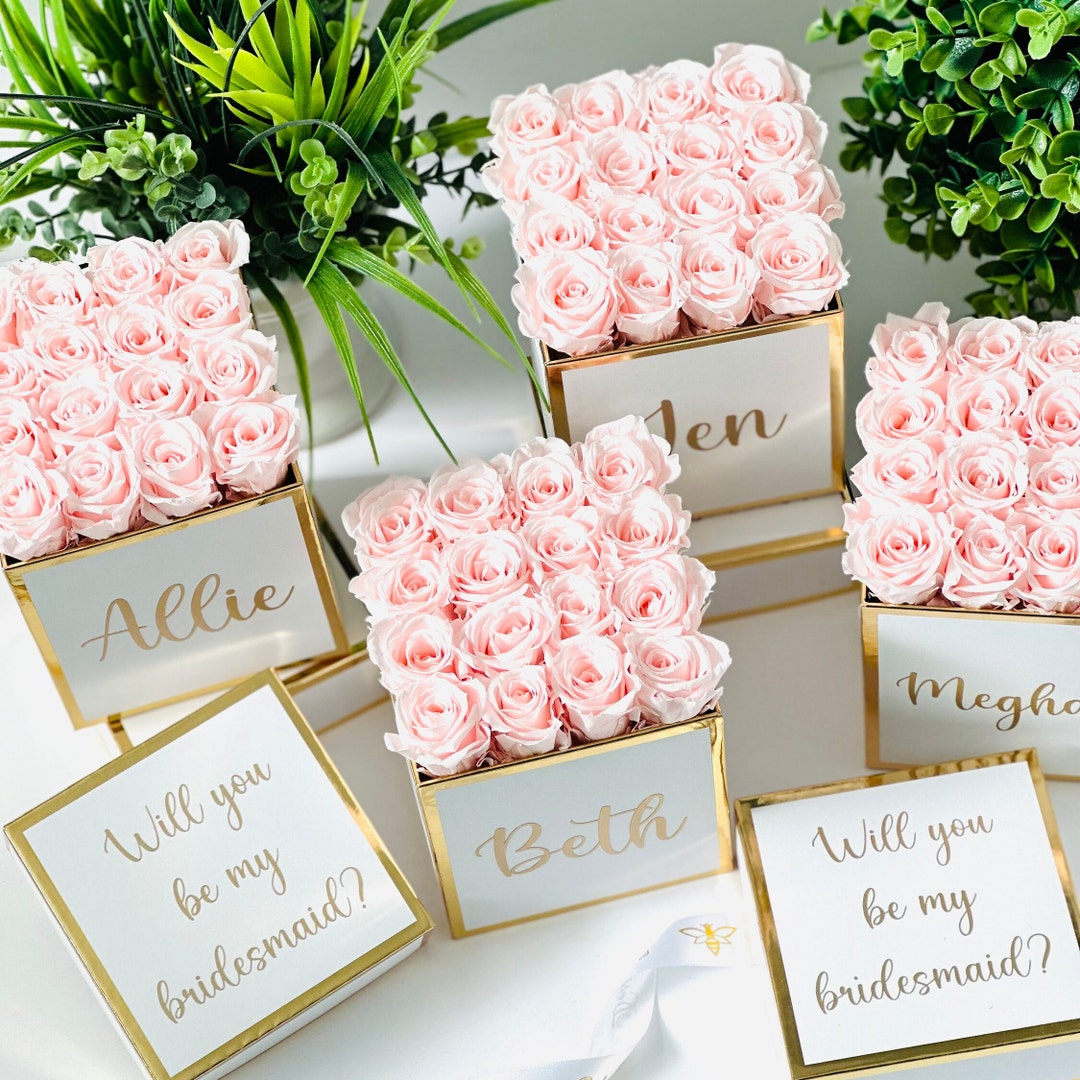 Personalized Gift Rosa Preserved Roses in a Personalized Mini Rose Gift Box. Bridesmaids ...