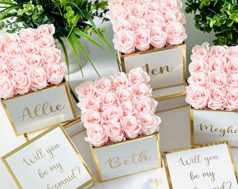 Preserved Roses in a Personalized Mini Rose Gift Box. Bridesmaids proposal rose box, Home Decor, gifts for her.