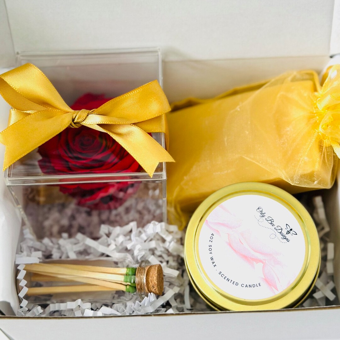 Preserved Rose Gift Box Thank You Gift Box With Scented Candle Personalized Spa Gift Set Box