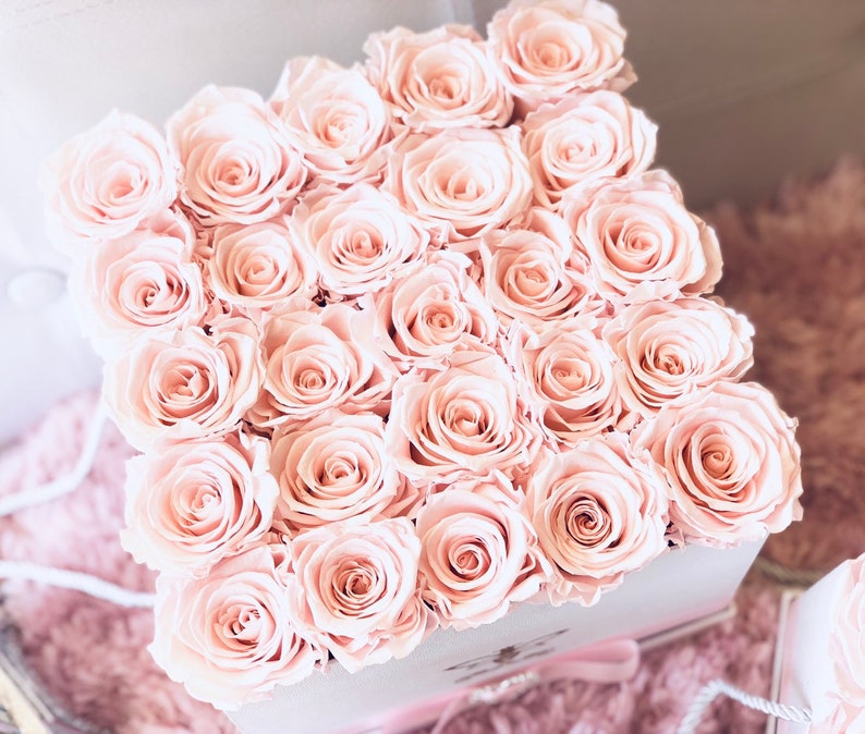 Preserved Rose Arrangement in a Textured White or Black Square Gift Box Available in 3 Sizes