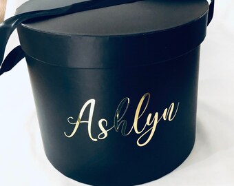 Personalized Round Black Gift Box - Custom Bridesmaid Gift Box - Groomsman Proposal Box-Empty Round Box Centerpiece Décor