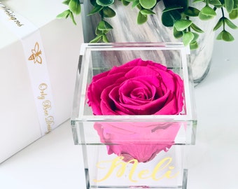 Preserved Rose in a Personalized Acrylic Box, Mother's Day Roses, Friendship Gift for Her, Forever Roses