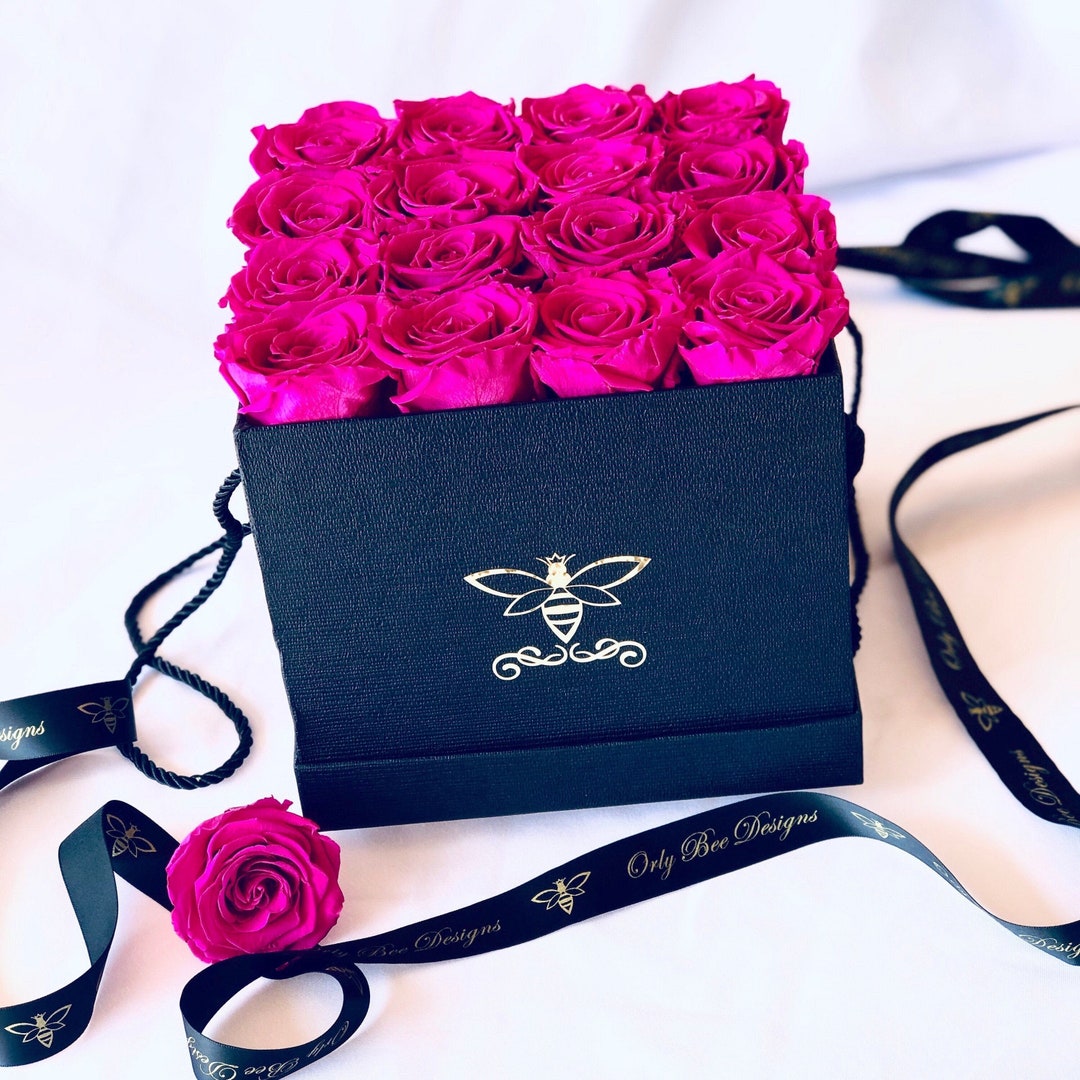 Roses in a Box. Black Textured Box With Real Roses That Etsy