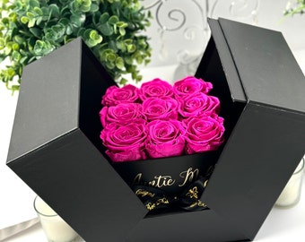Personalized Preserved Rose Gift Box: Black Box, Lasting Roses