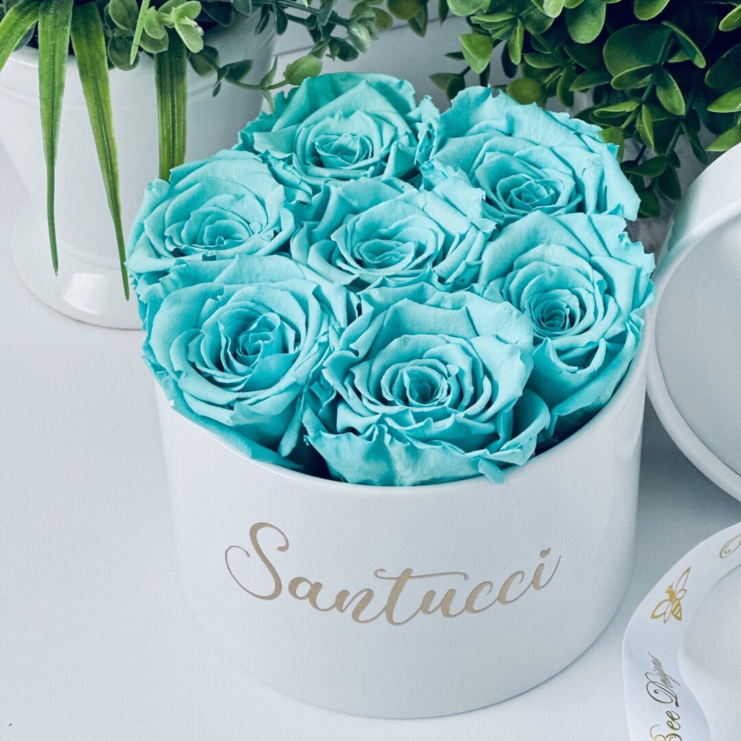 Preserved Roses in Personalized Round Box, Anniversary Flowers Gift for