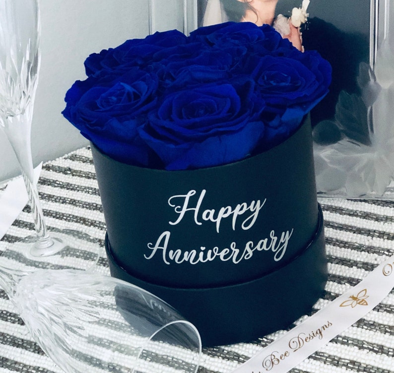 Preserved Roses in Personalized Round Box, Anniversary Flowers Gift for her, Floral Home Décor, Birthday Flowers, Graduation Gift. image 3