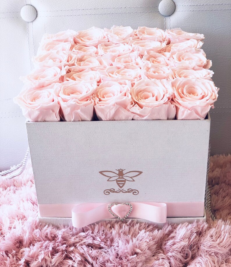 Preserved Rose Arrangement in a Textured White or Black Square Gift Box Available in 3 Sizes