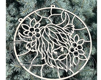 Highland Cow Suncatcher Frame Template – Resin, Crushed Glass Art (SVG, DXF)