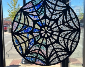 Spinnenweb suncatcher frame lasergesneden sjabloon – hars, gebroken glas, gebrandschilderd glas (SVG, DXF)