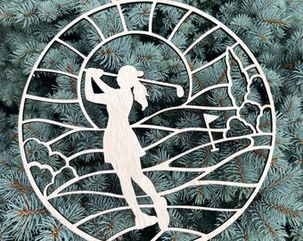 Modello per cornice acchiappasole "Golfer Gal" - Vetro colorato tagliato al laser (SVG, DXF)