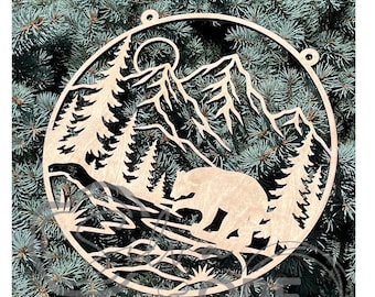 Bear Mountains Suncatcher Frame Template – Laser Cut Stained Glass Art (SVG, DXF)