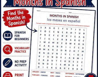 Months of the Year in Spanish | Spanish for Beginners | Printable Word Search Activity