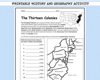 13 Original Colonies Worksheet | Printable History Map Activity