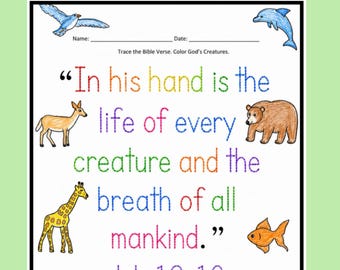 Job 12:10 Bible Verse Tracing & Coloring Worksheet | Christian Printable | Sunday School | Homeschool