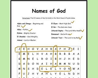 Names of God Printable Word Search Puzzle Activity