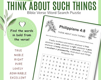 Philippians 4:8 Bible Verse Word Search Printable Activity
