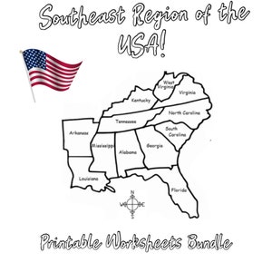 Lot de feuilles de calcul imprimables de la région du sud-est des États-Unis