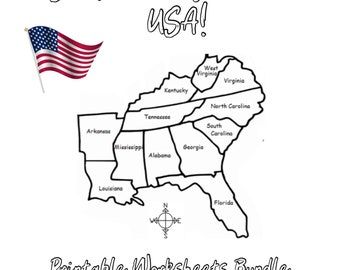 Southeast Region of the USA Printable Worksheets Bundle